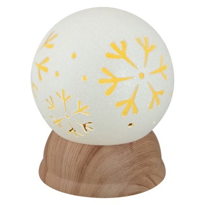 Northlight 6.5" Lighted White and Brown Globe with Snowflakes