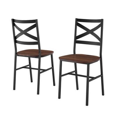 Set of 2 Industrial Farmhouse Wood Dining Chairs Dark Walnut - Saracina Home