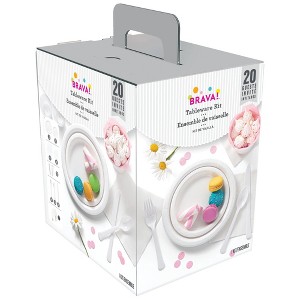 Frosty White 222-Piece Disposable Dinnerware Kit by Exquisite — Serves 20 with Plates, Cups, Cutlery, Napkins & Table Cover - 1 of 2