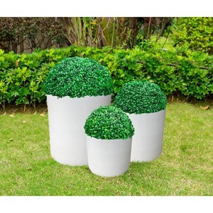 Set of 3 Concrete/Fiberglass Modern Indoor/Outdoor Planters Pure White - Rosemead Home & Garden, Inc.: Weather-Resistant, No Assembly Required - 1 of 3