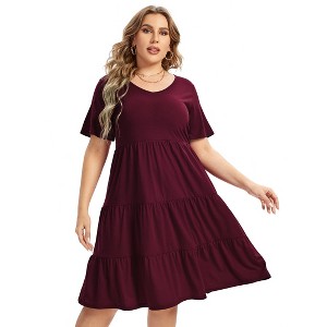 Women's Plus Size Casual Dress Lantern Sleeve Ruffle Swing Tunic Mini Dress - 1 of 1