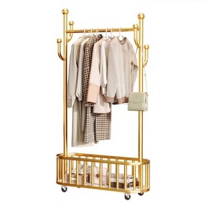 GustoWave Metal Rolling Clothes Rack with Storage Basket, Free Standing Bedroom Clothing Garment Rack with 360° Lockable Wheels - 1 of 4