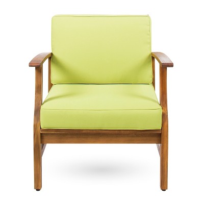 GDFStudio Abena Outdoor Acacia Wood Club Chair with Cushions, Green/Teak