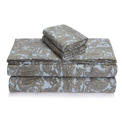 Blue and Gray Paisley Cotton Flannel Pillowcase Set