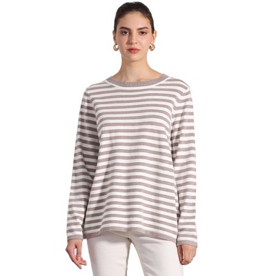INSPIRE CHIC Women's Sweaters Long Sleeve Casual Striped Crewneck Pullover Top