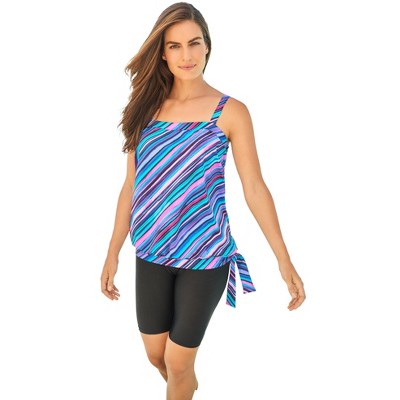 Swim 365 Women's Plus Size Blouson Tankini Top With Adjustable Straps