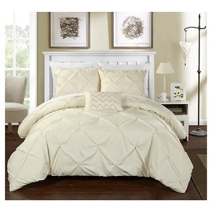 Whitley Pinch Pleated & Ruffled Duvet Cover Set 8 Piece (King) Beige - Chic Home Design