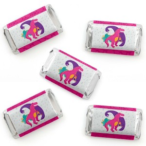 Big Dot of Happiness Roar Dinosaur Girl - Mini Candy Bar Wrapper Stickers - Dino Mite T-Rex Baby Shower or Birthday Party Small Favors - 40 Count - 1 of 4