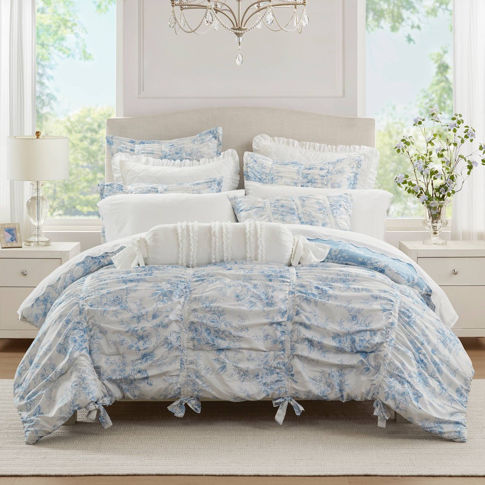 Photos - Duvet Armoire Collection Full/Queen Toile Floral Comforter Blue