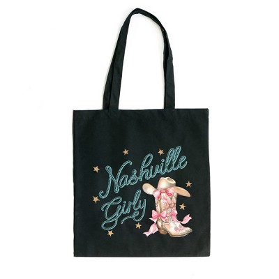 City Creek Prints Coquette Nashville Girly Canvas Tote Bag - 15x16 - Black