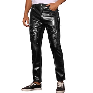 Lars Amadeus Men's Hip Hop Faux Leather Slim Fit Pants - 1 of 4