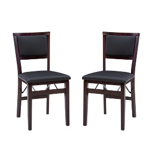 2pc Claire Padded Back Faux Leather Folding Chair Espresso - Linon: Rubberwood Frame, Guest Seating - 1 of 4