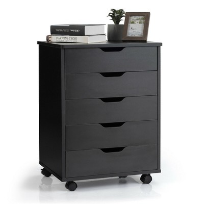 Black MDF 5-Drawer Mobile Storage Cabinet with Wheels
