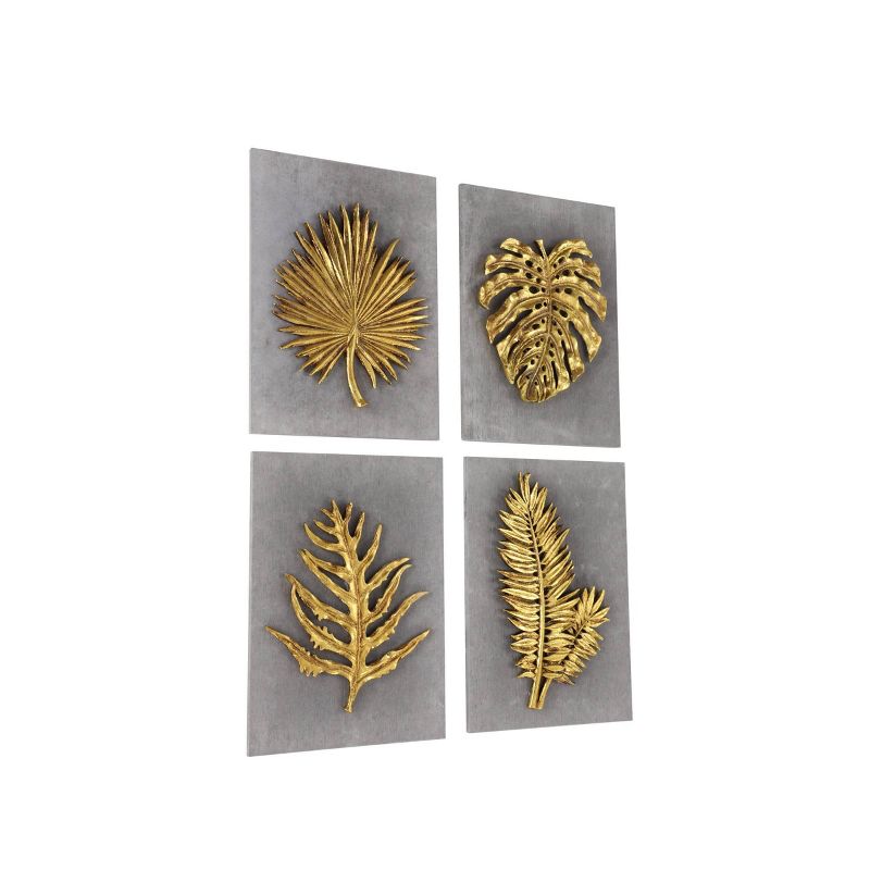 Set of 4 Cement Leaf Framed 3D Wall Decors Gold - Olivia &#38; May, 5 of 9