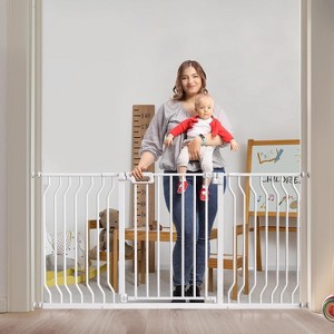 GROWNSY Baby Gate, 57"-62" Auto-Close Dog Gate for Stairs & Doorways, Pressure-Mounted Easy Install Baby Gate - No Drill, Walk Through, White - 1 of 4
