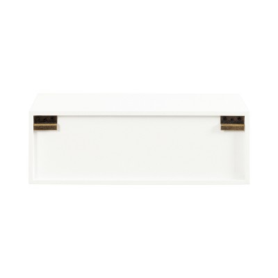 White and Gold Floating Wood Side Table with Drawer
