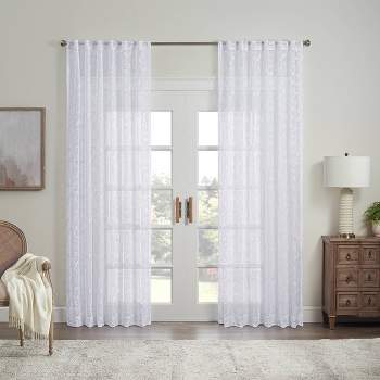 Indochine Embroidered Light Filtering Curtain Panel White - Waverly