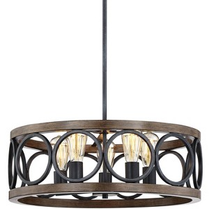 Franklin Iron Works Bronze Wood Finish Pendant Chandelier 21 1/4" Wide Rustic Farmhouse 5-Light Fixture Dining Room House Foyer Kitchen - 1 of 4