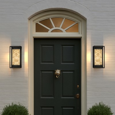 ALOADECOR H15" Modern Outdoor Integrated LED Wall Light with Dusk to Dawn Sensor Matte Black Textured Glass Wall Lantern for Entryway (¨2 Pack)