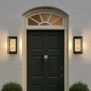 ALOADECOR H15" Modern Outdoor Integrated LED Wall Light with Dusk to Dawn Sensor Matte Black Textured Glass Wall Lantern for Entryway (¨2 Pack) - 1 of 4