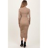 Pinkblush Light Taupe Mock Neck Fitted Ribbed Knit Maternity Midi Dress - 4 of 4