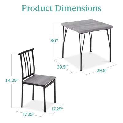 Gray Metal and Wood 3-Piece Dining Set with 2 Chairs