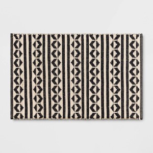 2'6"x4' Geometric Woven Accent Rug Black - Threshold™: Handmade Cotton Wool Jute Flat Pile Indoor Rug - 1 of 4