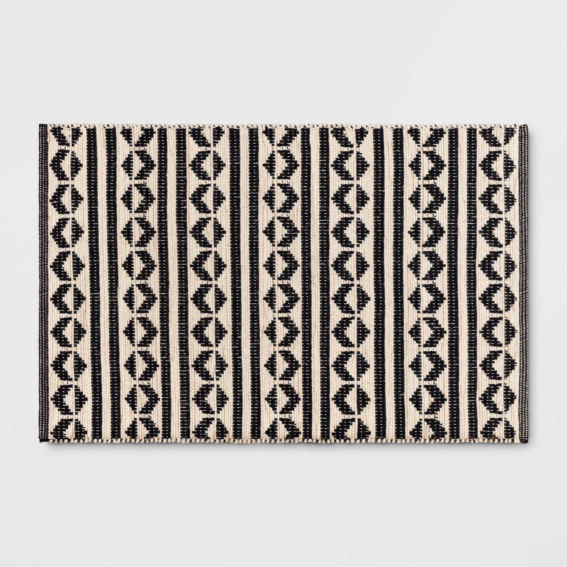 2'6"x4' Geometric Woven Accent Rug Black - Threshold™: Handmade Cotton Wool Jute Flat Pile Indoor Rug