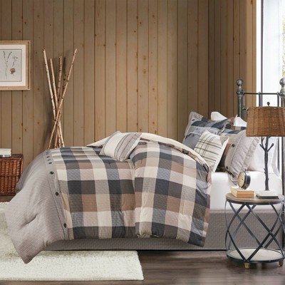 King Neutral Herringbone Plaid 7-Piece Comforter Set