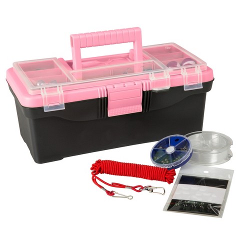 Leisure Sports Fishing Tackle Set And Box - 55 Pieces, Pink And