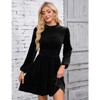 YesFashion Women's Fall Velvet Mini Dress Long Sleeve Mock Neck High Waist Ruffle A Line Flowy Party Dresses - 2 of 4