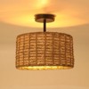 YIYIBYUS Rattan Semi Flush Mount Ceiling Light, 2-Light with Hand Woven Drum Shade - 2 of 4