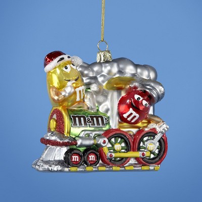 Kurt S. Adler 4" Candy Fantasy Red, Yellow and Green M&Ms Train Glass Christmas Ornament
