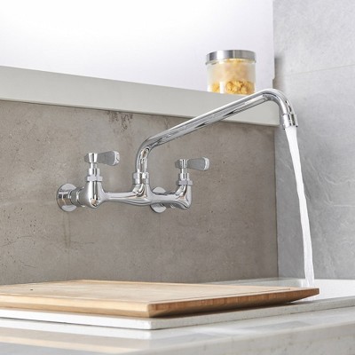 Polished Chrome Double Handle Wall Mount Kitchen Faucet with Swivel Spout