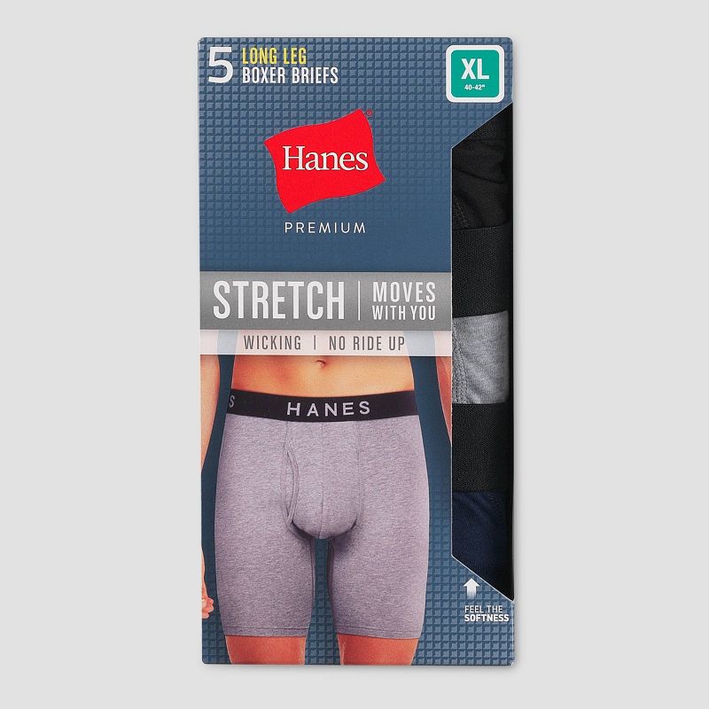 Hanes Premium Men's Stretch Long Leg Boxer Briefs 5pk - Black/Navy Blue/Gray, 2 of 3
