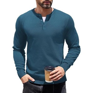 COOFANDY Mens Knit Henley T-Shirts Dress Long Sleeve Sweater Casual Collarless Quarter Button Pullover - 1 of 4