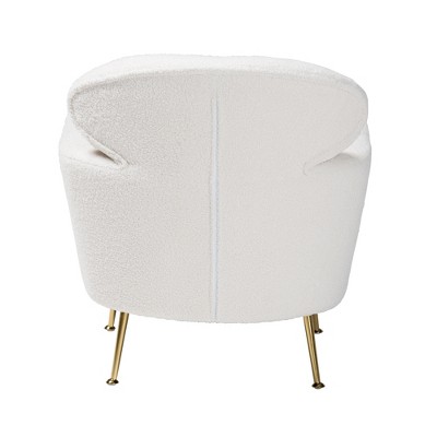 Beige Leather-Wood Contemporary Accent Chair with Angled Metal Legs