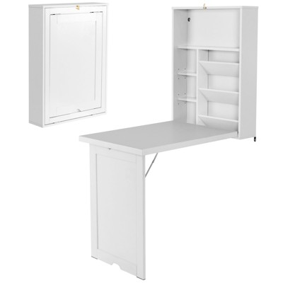 Tangkula Folding Wall-Mounted Desk Convertible Computer Desk Floating Desk Storage Bookcases Adjustable Shelves White/Black