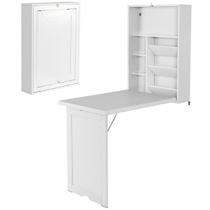 Tangkula Folding Wall-Mounted Desk Convertible Computer Desk Floating Desk Storage Bookcases Adjustable Shelves White/Black - 1 of 4