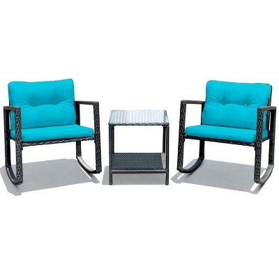 Tangkula 3 PCS Patio Chair Table Set Wicker Rattan Furniture Beige/Red/Blue/Black