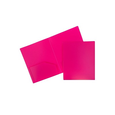 JAM Paper Heavy Duty Plastic Two-Pocket School Folders Fuchsia Pink 108/Pack 383HFUB