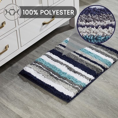 Luxurious 24" x 36" Blue & Gray Polyester Tufted Bath Rug