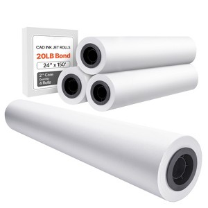 VEVOR Wide Format Paper, 24 in x 150 ft Plotter Paper, 4 Rolls CAD Bond Rolls with 2 in Core, 20 LB Bond Paper Rolls, Idea for CAD Drawings, White - 1 of 4