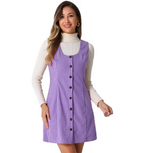 INSPIRE CHIC Women's Corduroy Button Down Scoop Neck Pockets Casual Pinafore Overall Dress - 1 of 4
