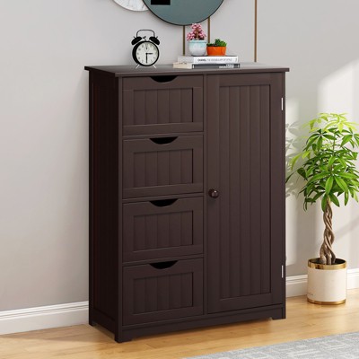 Brown MDF Living Room Cabinet with Adjustable Shelving and 4 Drawers