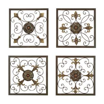 Metal Fleur De Lis Scrollwork and Wall Decor Set of 4 Brown - Olivia & May