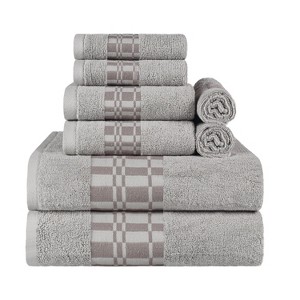 100% Cotton Medium Weight Geometric Border 8 Piece Assorted Bathroom Towel Set by Blue Nile Mills - 1 of 4