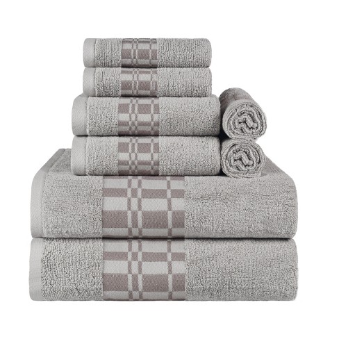 Luxury Hotel Collection Cotton-Eco Gray Bath Towels - Dobby Border