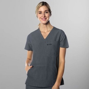 Members Only Women's Scrub Top With Double Chest And Pouch Pocket - 1 of 4