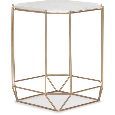 White Marble Top Accent Table with Gold Metal Base, 26"
